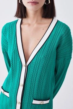 Karen Millen Petite Military Style Cable Knit Long Cardigan -Karen Millen shop green petite military style cable knit long cardigan 2