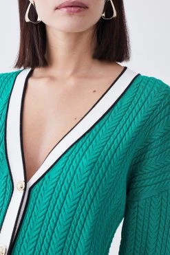 Karen Millen Petite Military Style Cable Knit Long Cardigan -Karen Millen shop green petite military style cable knit long cardigan 3