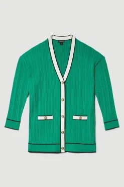 Karen Millen Petite Military Style Cable Knit Long Cardigan -Karen Millen shop green petite military style cable knit long cardigan 4