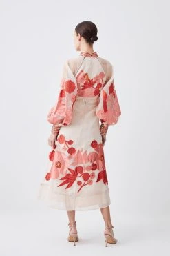 Karen Millen Petite Organdie Applique Buttoned Woven Midi Dress -Karen Millen shop green petite organdie applique buttoned woven midi dress 2