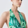 Karen Millen Petite Palm Print Halter Jersey Maxi Dress -Karen Millen shop green petite palm print halter jersey maxi dress