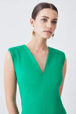Karen Millen Petite Ponte Plunge Strong Shoulder Jersey Midi Dress