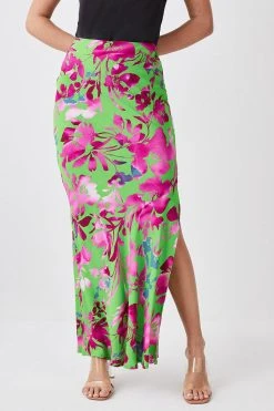 Karen Millen Petite Silhouette Floral Bias Cut Slip Maxi Skirt -Karen Millen shop green petite silhouette floral bias cut slip maxi skirt 3