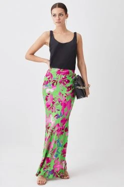 Karen Millen Petite Silhouette Floral Bias Cut Slip Maxi Skirt -Karen Millen shop green petite silhouette floral bias cut slip maxi skirt 4
