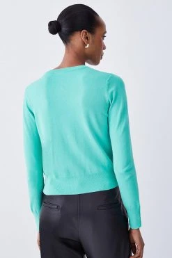 Karen Millen Petite Viscose Blend Knit Crew Neck Cardigan