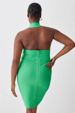 Karen Millen Plus Size Halter Neck Bandage Deep V Mini Dress -Karen Millen shop green plus size halter neck bandage deep v mini dress 3