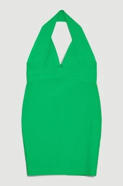Karen Millen Plus Size Halter Neck Bandage Deep V Mini Dress -Karen Millen shop green plus size halter neck bandage deep v mini dress 4