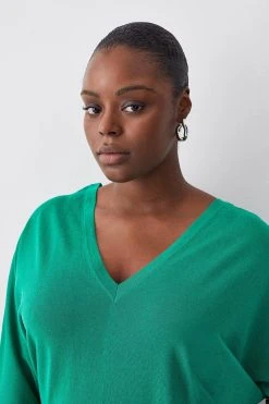 Karen Millen Plus Size Knitted V Neck Long Sleeve Jumper -Karen Millen shop green plus size knitted v neck long sleeve jumper 1