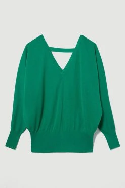 Karen Millen Plus Size Knitted V Neck Long Sleeve Jumper -Karen Millen shop green plus size knitted v neck long sleeve jumper 3