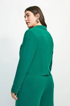 Karen Millen Plus Size Luxe Gold Trim Detail Shirt -Karen Millen shop green plus size luxe gold trim detail shirt 1