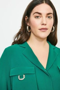 Karen Millen Plus Size Luxe Gold Trim Detail Shirt -Karen Millen shop green plus size luxe gold trim detail shirt 2