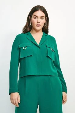 Karen Millen Plus Size Luxe Gold Trim Detail Shirt -Karen Millen shop green plus size luxe gold trim detail shirt 3