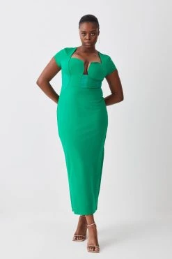 Karen Millen Plus Size Ponte Corset Panel Half Sleeve Mini Dress -Karen Millen shop green plus size ponte corset panel half sleeve mini dress 1 1