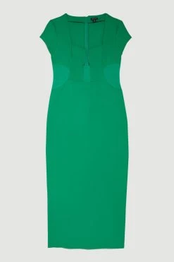 Karen Millen Plus Size Ponte Corset Panel Half Sleeve Mini Dress -Karen Millen shop green plus size ponte corset panel half sleeve mini dress 1 3