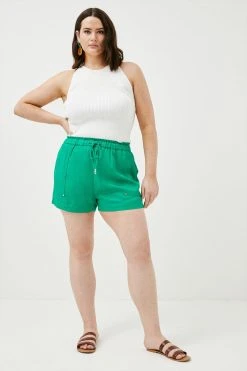 Karen Millen Plus Size Premium Linen Viscose Woven Short -Karen Millen shop green plus size premium linen viscose woven short 2