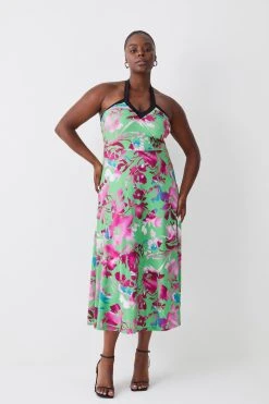 Karen Millen Plus Size Print Drape Jersey Midi Dress -Karen Millen shop green plus size print drape jersey midi dress 2