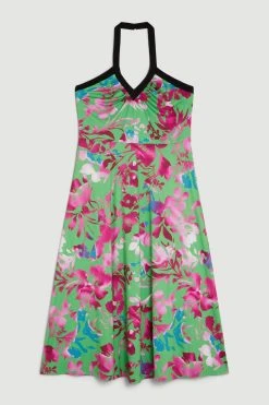 Karen Millen Plus Size Print Drape Jersey Midi Dress