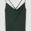 Karen Millen Silk Viscose Cowl Neck Woven Cami -Karen Millen shop green silk viscose cowl neck woven cami