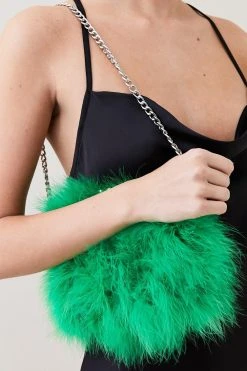 Karen Millen Small Feather Clutch Chain Bag -Karen Millen shop green small feather clutch chain bag 3