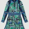 Karen Millen Tall Floral Abstract Jacquard Knit Zip Neck Mini Dress