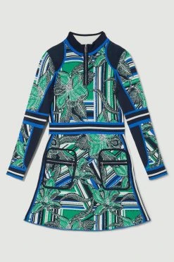 Karen Millen Tall Floral Abstract Jacquard Knit Zip Neck Mini Dress