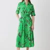 Karen Millen Tall Floral Batik Premium Linen Woven Shirt Dress -Karen Millen shop green tall floral batik premium linen woven shirt dress