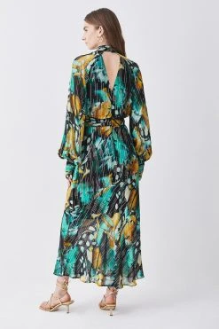 Karen Millen Tall Metallic Iridescent Column Midi Dress -Karen Millen shop green tall metallic iridescent column midi dress 1