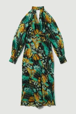 Karen Millen Tall Metallic Iridescent Column Midi Dress -Karen Millen shop green tall metallic iridescent column midi dress 2