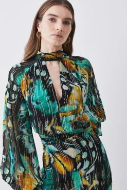 Karen Millen Tall Metallic Iridescent Column Midi Dress -Karen Millen shop green tall metallic iridescent column midi dress 3