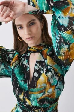 Karen Millen Tall Metallic Iridescent Column Midi Dress -Karen Millen shop green tall metallic iridescent column midi dress 4