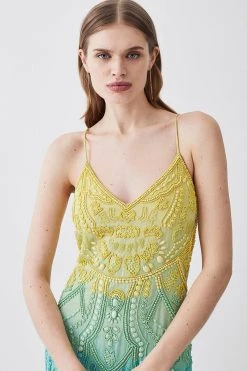 Karen Millen Tall Ombre Fringe Woven Midi Dress 9 Karen Millen Tall Ombre Fringe Woven Midi Dress -Karen Millen shop green tall ombre fringe woven midi dress 2