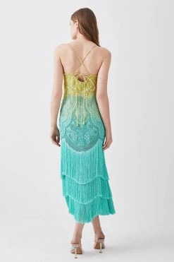 Karen Millen Tall Ombre Fringe Woven Midi Dress 11 Karen Millen Tall Ombre Fringe Woven Midi Dress -Karen Millen shop green tall ombre fringe woven midi dress 4