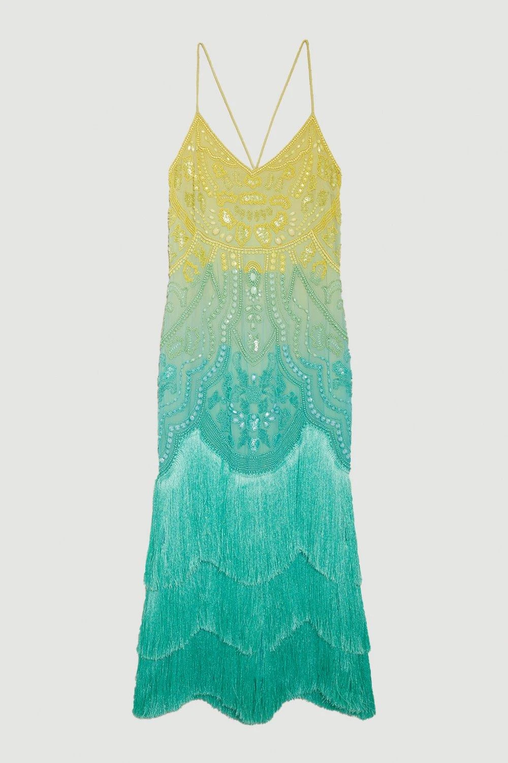 Karen Millen Tall Ombre Fringe Woven Midi Dress 3 Karen Millen Tall Ombre Fringe Woven Midi Dress