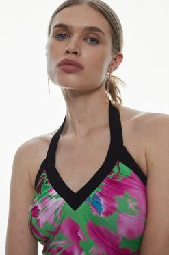 Karen Millen Tall Print Drape Jersey Midi Dress -Karen Millen shop green tall print drape jersey midi dress 1