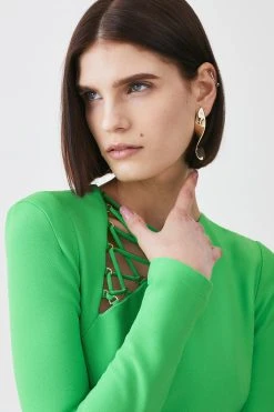 Karen Millen Tall Scuba Crepe Lace Up Detail Woven Maxi Dress 9 Karen Millen Tall Scuba Crepe Lace Up Detail Woven Maxi Dress -Karen Millen shop green tall scuba crepe lace up detail woven maxi dress 2