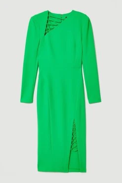 Karen Millen Tall Scuba Crepe Lace Up Detail Woven Maxi Dress 10 Karen Millen Tall Scuba Crepe Lace Up Detail Woven Maxi Dress -Karen Millen shop green tall scuba crepe lace up detail woven maxi dress 3