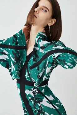 Karen Millen Tall Slinky Jacquard Full Sleeve Knitted Maxi Dress