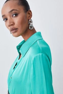 Karen Millen Tall Viscose Satin Boyfriend Shirt -Karen Millen shop green tall viscose satin boyfriend shirt 4