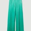 Karen Millen Tall Viscose Satin Wide Leg Trouser -Karen Millen shop green tall viscose satin wide leg trouser