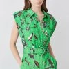 Karen Millen Topstitch Floral Batik Premium Linen Viscose Jumpsuit -Karen Millen shop green topstitch floral batik premium linen viscose jumpsuit