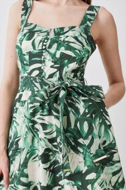 Karen Millen Tropical Belted Strappy Cotton Woven Maxi Dress -Karen Millen shop green tropical belted strappy cotton woven maxi dress 2