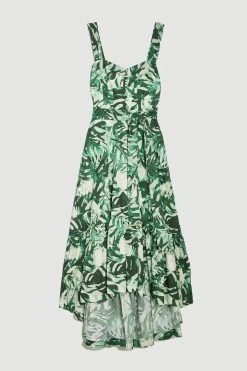 Karen Millen Tropical Belted Strappy Cotton Woven Maxi Dress -Karen Millen shop green tropical belted strappy cotton woven maxi dress 3