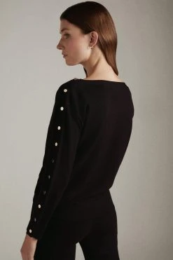 Karen Millen Viscose Blend Knit Slouchy Popper Detail Jumper