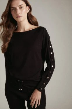 Karen Millen Viscose Blend Knit Slouchy Popper Detail Jumper -Karen Millen shop green viscose blend knit slouchy popper detail jumper 3