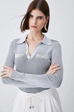 Karen Millen Buttoned Collar Pocket Front Jumper