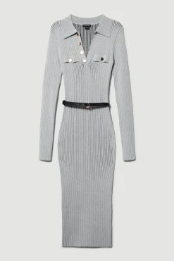 Karen Millen Buttoned Collar Pocket Front Midi Dress -Karen Millen shop grey buttoned collar pocket front midi dress 2