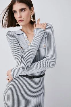 Karen Millen Buttoned Collar Pocket Front Midi Dress