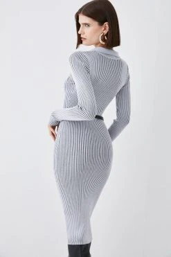 Karen Millen Buttoned Collar Pocket Front Midi Dress -Karen Millen shop grey buttoned collar pocket front midi dress 4