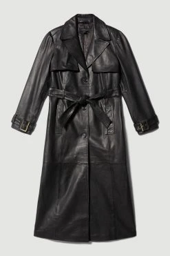 Karen Millen Clean Longline Leather Trench -Karen Millen shop grey clean longline leather trench 2