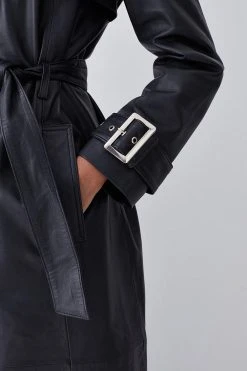 Karen Millen Clean Longline Leather Trench -Karen Millen shop grey clean longline leather trench 4